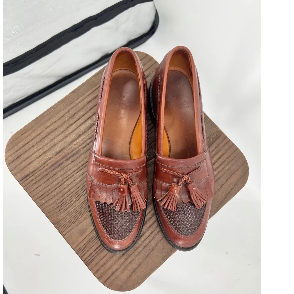Allen Edmonds Cody Tassel Loafers Mens 9 B Chili Brown Woven Kiltie 1849 Dress